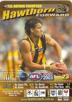 2003 Team Zone AFL Team #113 Nathan Thompson Front